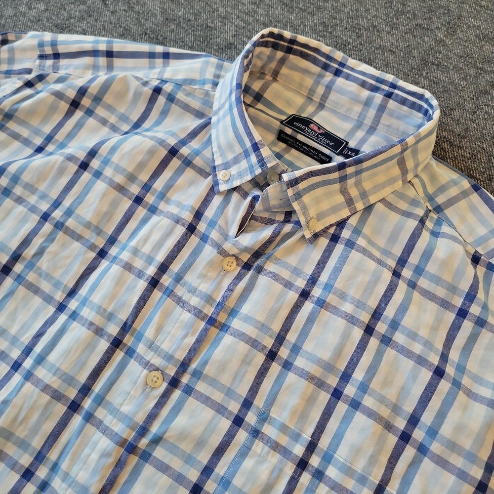Vineyard Vines Performance Classic Fit Murray Shirt Men’s 2XL Blue White Plaid